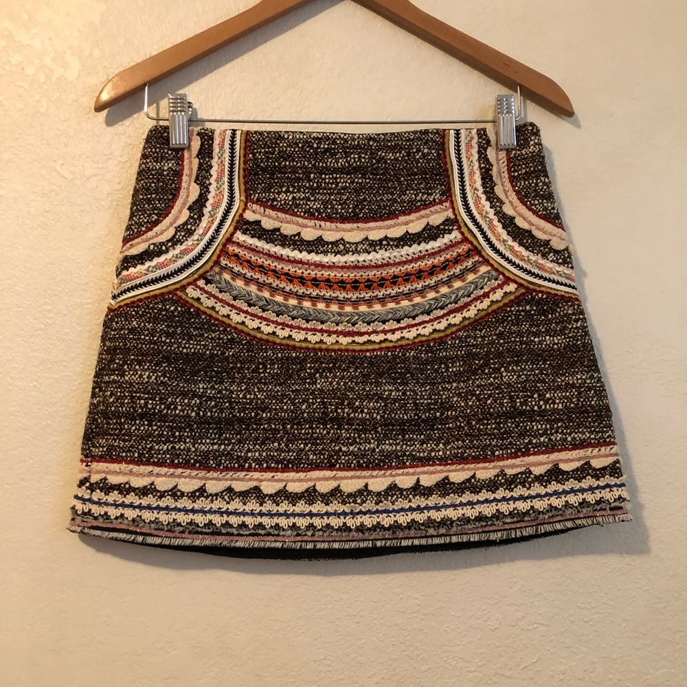 Zara Women’s multicolor mini Skirt Embroidered Boho size XS